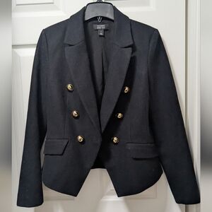 Atlantic Pacific Halogen double breasted blazer black wool blend size 6